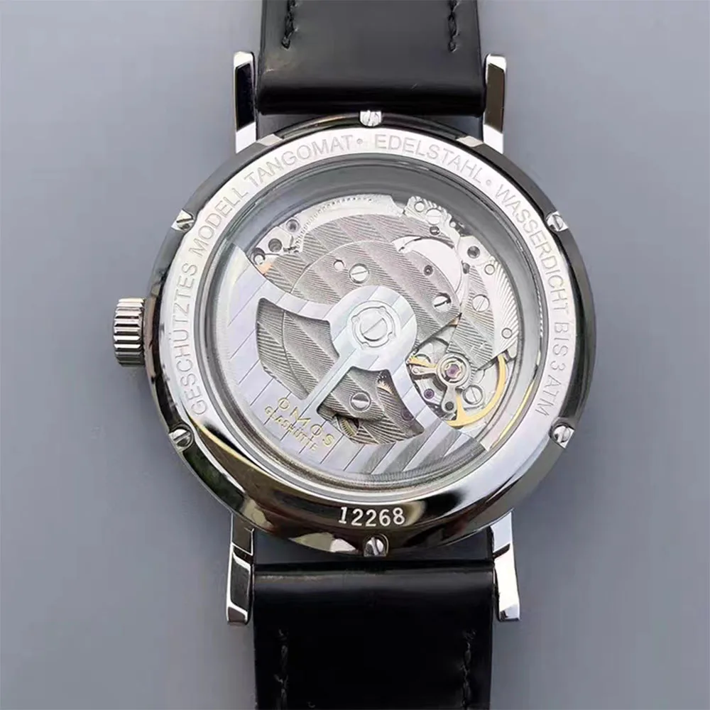 38mm men's automatic mechanical watch, compatible with Seagull ST1731 movement, with calendar, waterproof, and transparent back. view 6