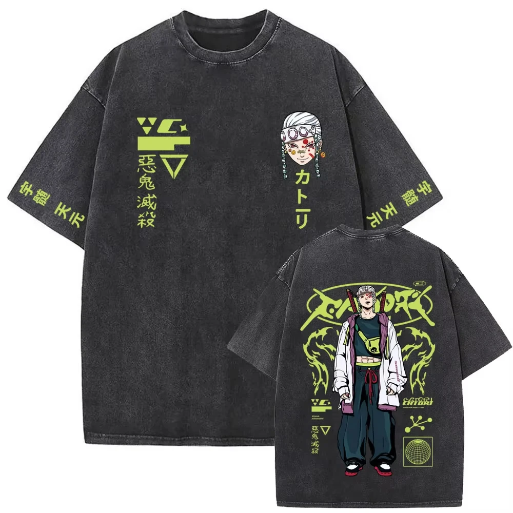 

Washed Vintage Anime Demon Slayer Graphic T-shirt Men Women Casual Cotton Oversized T-shirts Men's Cartoon Manga Merch T Shirts