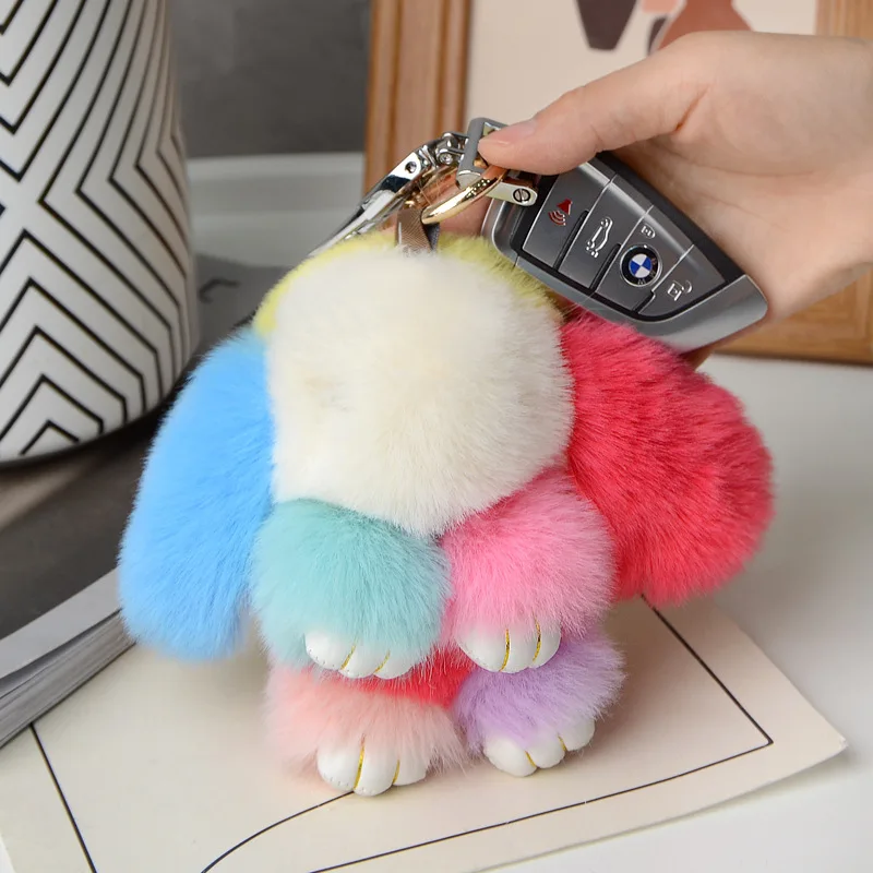 Fluffy Faux Fur Rabbit Keychain For Women Plush Pompom Bunny Hare Key Chain On Bag Car Trinket Female Jewelry Party Dolls Gift