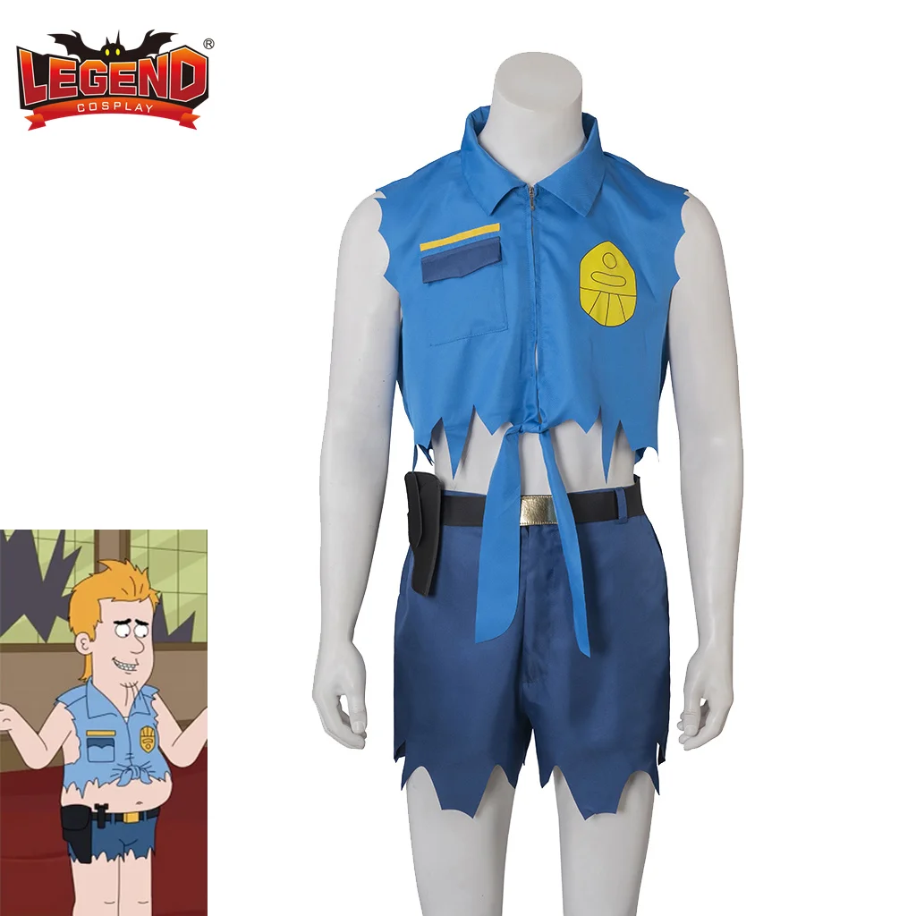 

Paradise PD Cosplay Kevin Crawford Costume Blue Police Costume Men Irregular Outfit with Crop Top Shorts