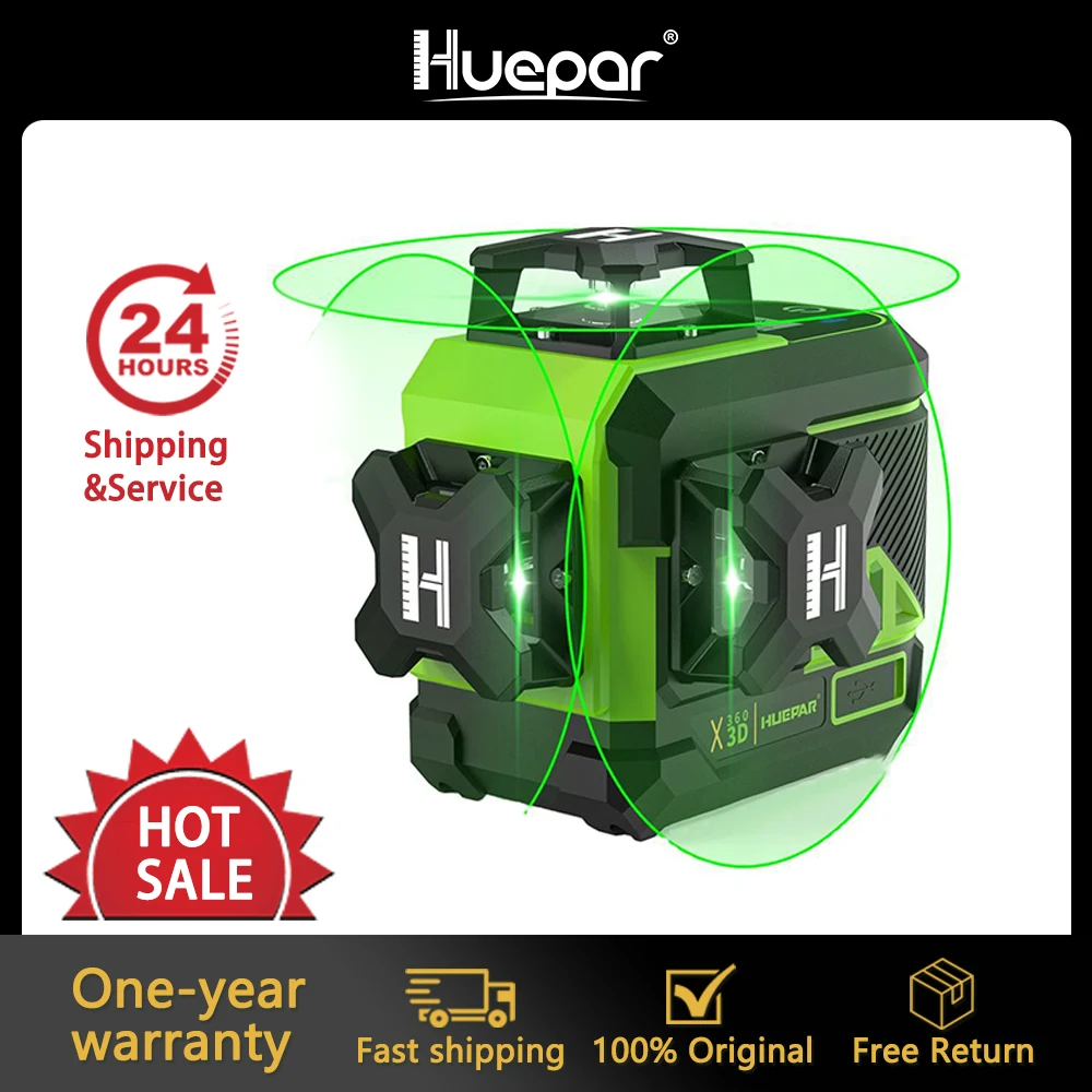 Huepar Z03CG 3d Green Beam 12 Lines Laser Self Leveling Levels with Bluetooth & Remote Control Functions