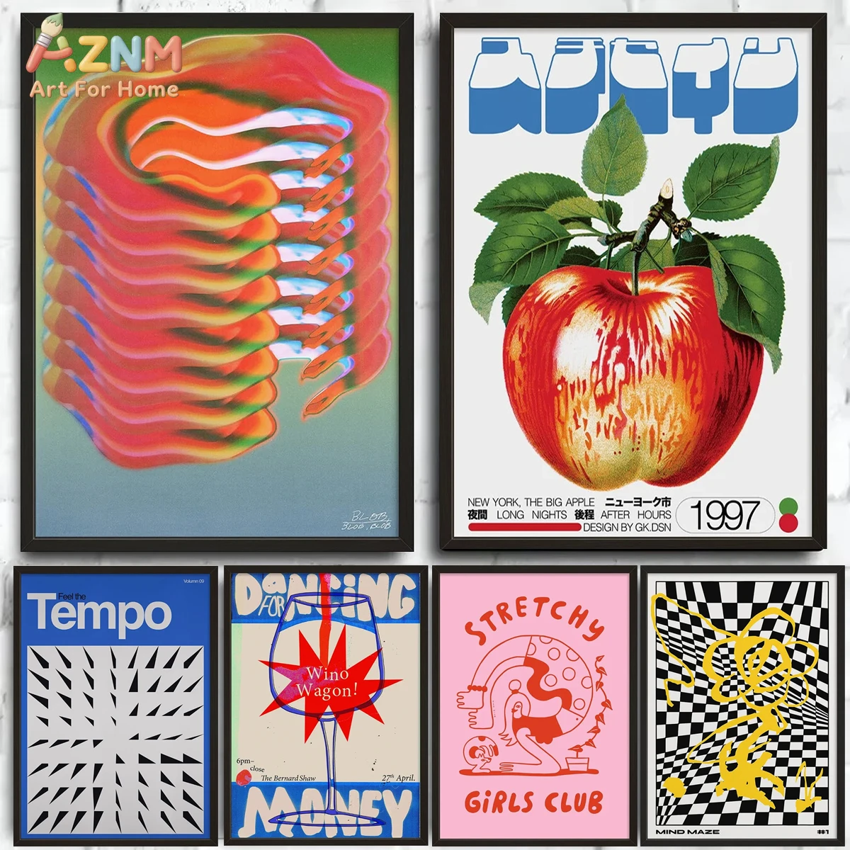 

Настенный холст AZNM в стиле ретро 70-х годов с психоделическим градиентом и абстрактным рисунком, винтажный постер с типографским принтом в виде яблок, смелый принт в виде шахматной доски с лабиринтом из элементов.