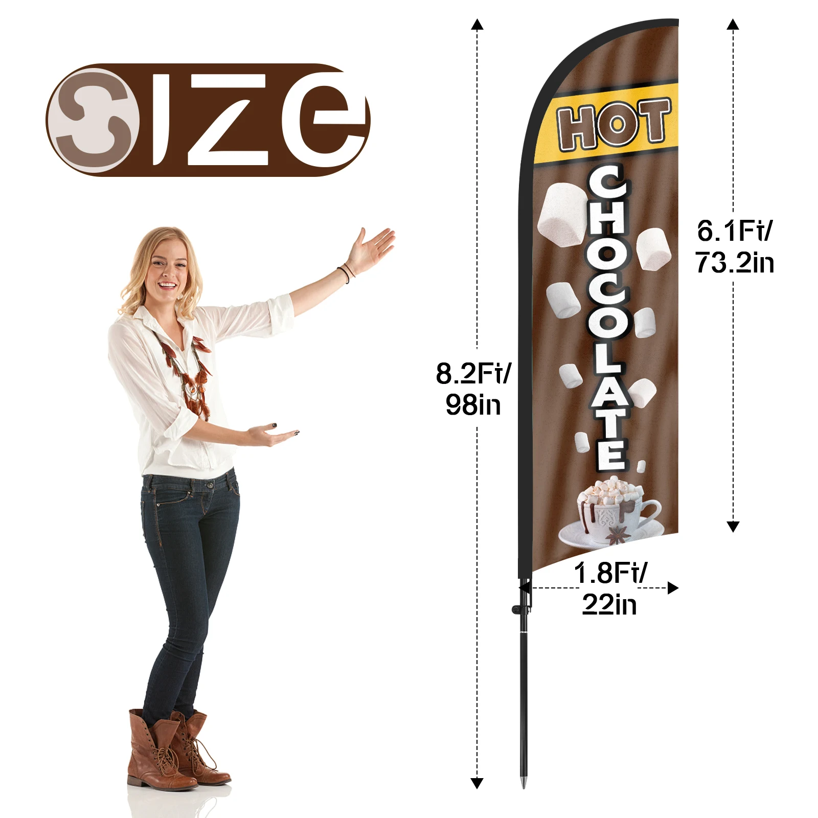 FSFLAG 1PCS 280CM The Chocolate Feather Flag with Flagpole Advertising Outdoor Banner Decoration for Businesse and Storefront