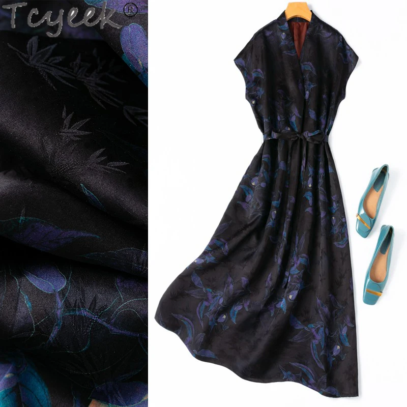 

Tcyeek 100% Mulberry Silk Dress Women Clothes 2024 Elegant Women's Dresses Summer Dress Vintage Midi Dress Vestidos De Mujer