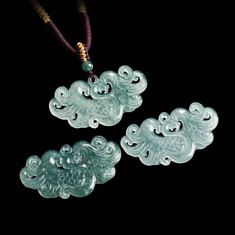 أصيلة الطبيعية A-الصف الجاديت الأزرق المياه فينيكس قلادة الجليد كريستال اليشم قلادة للرجال والنساء