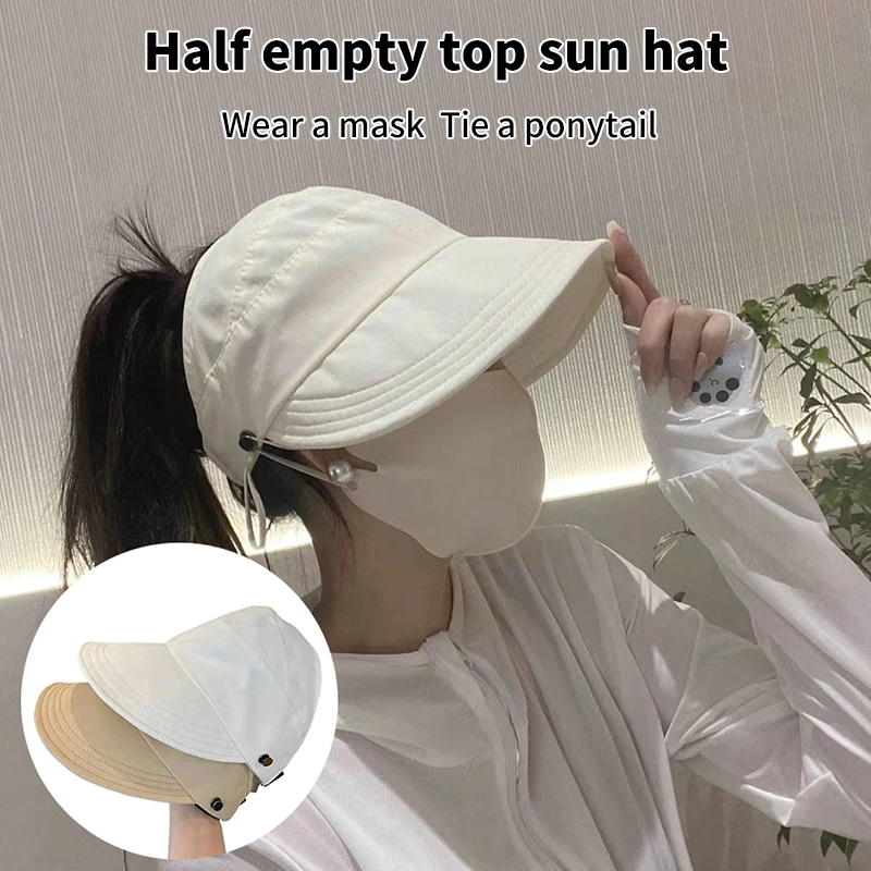 Summer Wide Brim Sunhat Women Sun Hats Foldable Adjustable Outdoor Beach Bucket Hat UV Protection Visors Fisherman Ponytail Caps