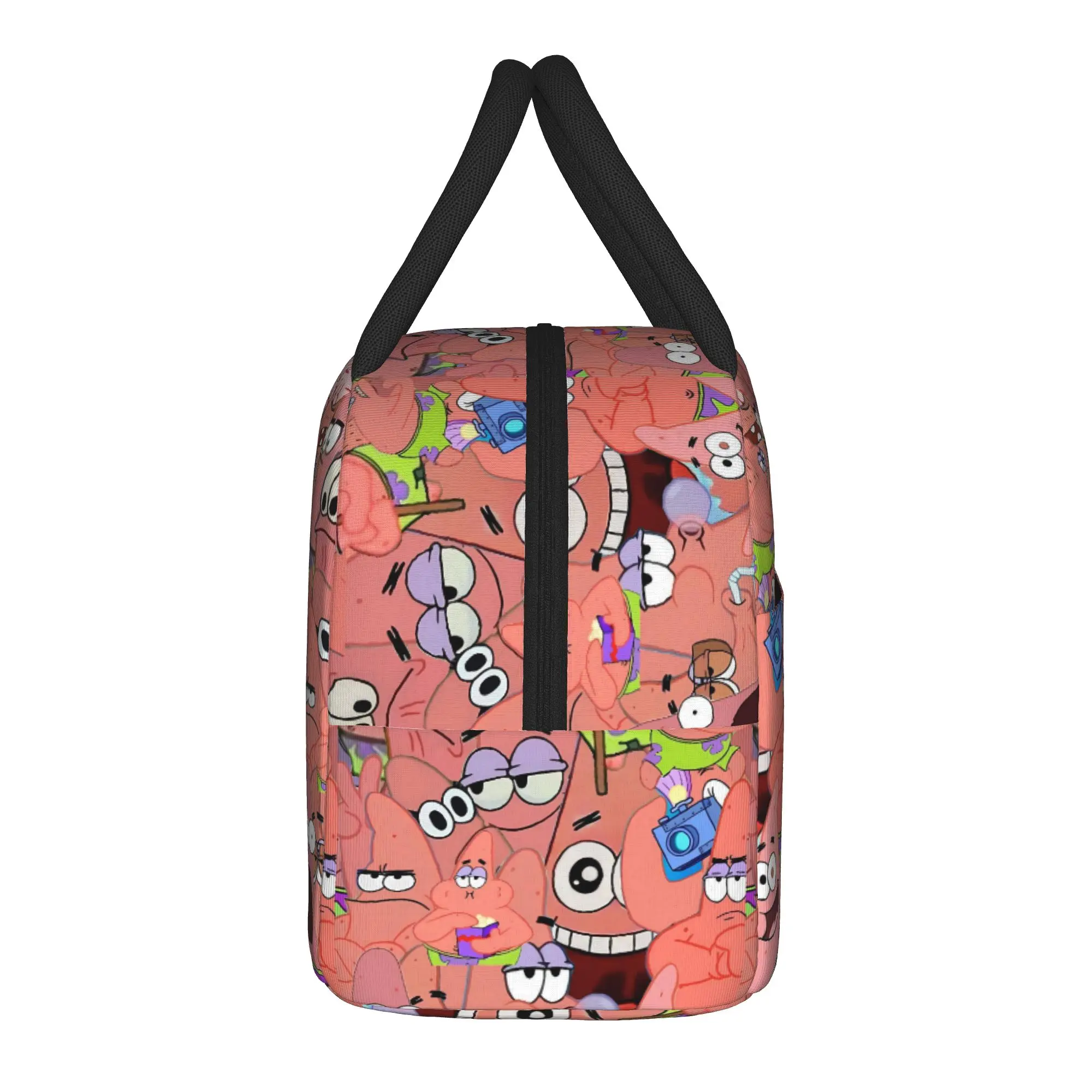 S-SpongeBobed Crazy Cartoon Face Print Lunch Bag  Convenient Lunch Box Travel Graphic Cooler Bag Leisure Thermal Tote Handbags