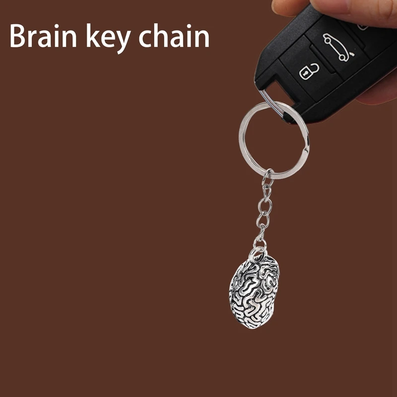 FULL-Brain Keychain Alloy Smart Brainiac IQ Key Ring Fob Chain Medicine Human