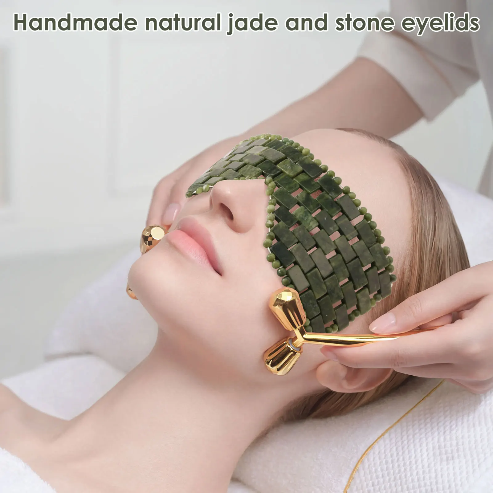 Maschera per gli occhi in giada Maschera facciale portatile in pietra di giada Confortevole copertura per gli occhi verde rinfrescante Home Beauty SPA Salon Cura della pelle Massaggiatore di bellezza