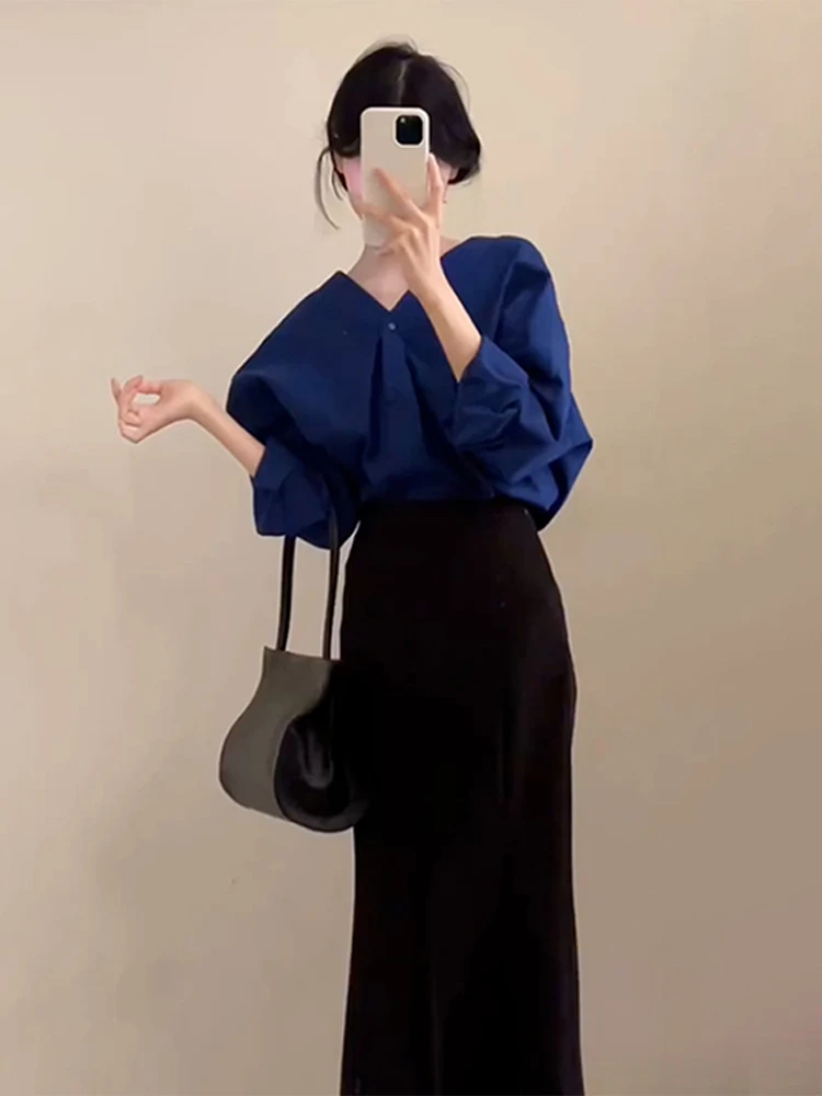 

Blue irt High Waist Fi Tail Skirt Korean Sle Women's Faion Set Spring Summer Autumn Seasonal plus Size Clothing