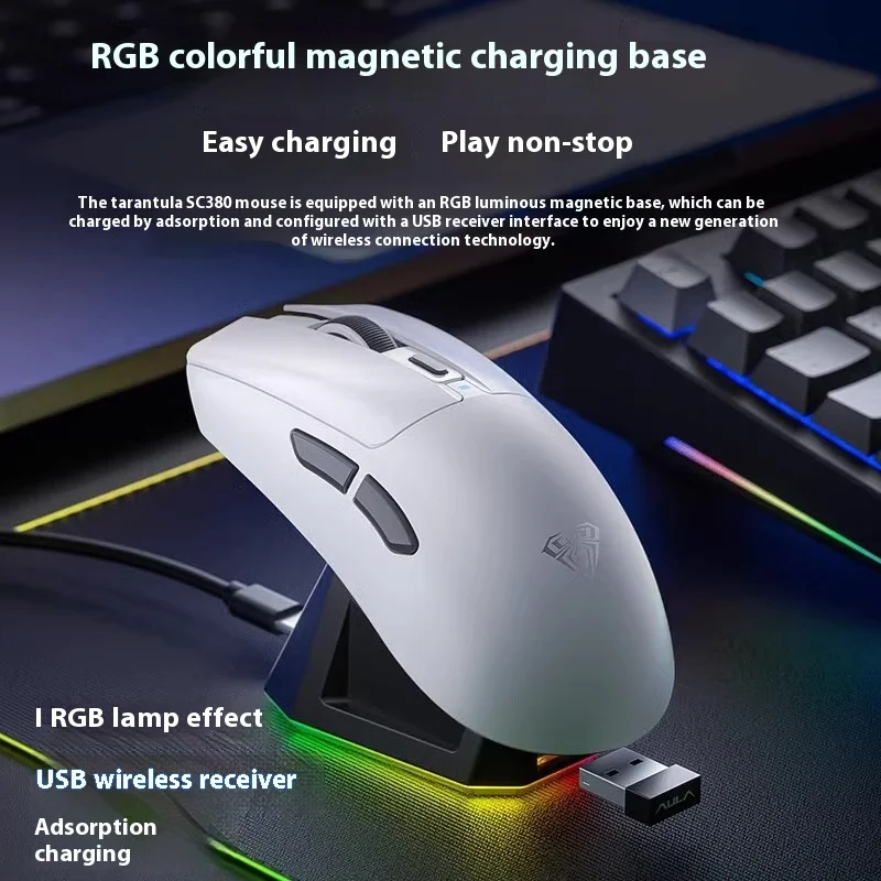 Aula Sc380 Mouse Three Mode Wireless Bluetooth Portable Magnetic Base Game Office Rgb Computer Accessories 12000dpi Custom Mouse