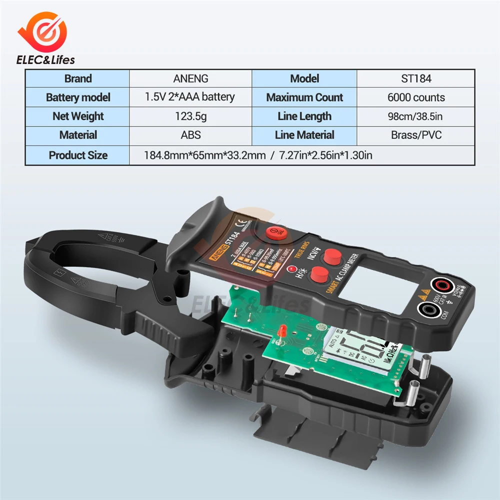 ST184 Digital Clamp Multimeter Meter 6000 Counts Professional True RMS AC/DC Voltage Current Tester Hz Capacitance Ohm