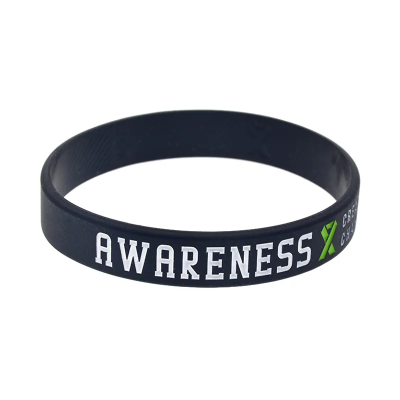 1 PC Debossed Liver Cancer Awareness Creates Change Silicone Wristband Black Adult Size