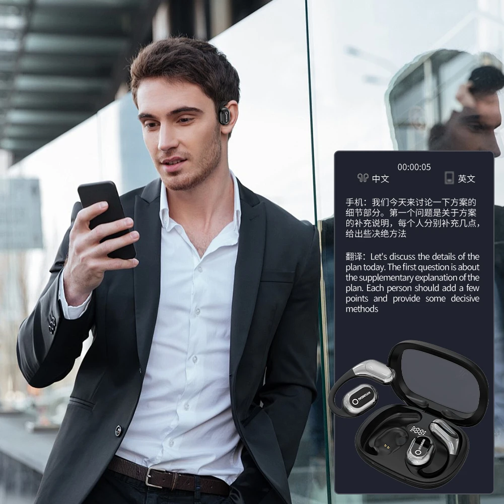 144 Languages AI Real-time Two-Way Earbuds Bluetooth-Compatible 5.4 Translator Device Translation Earbuds for Android and iOS