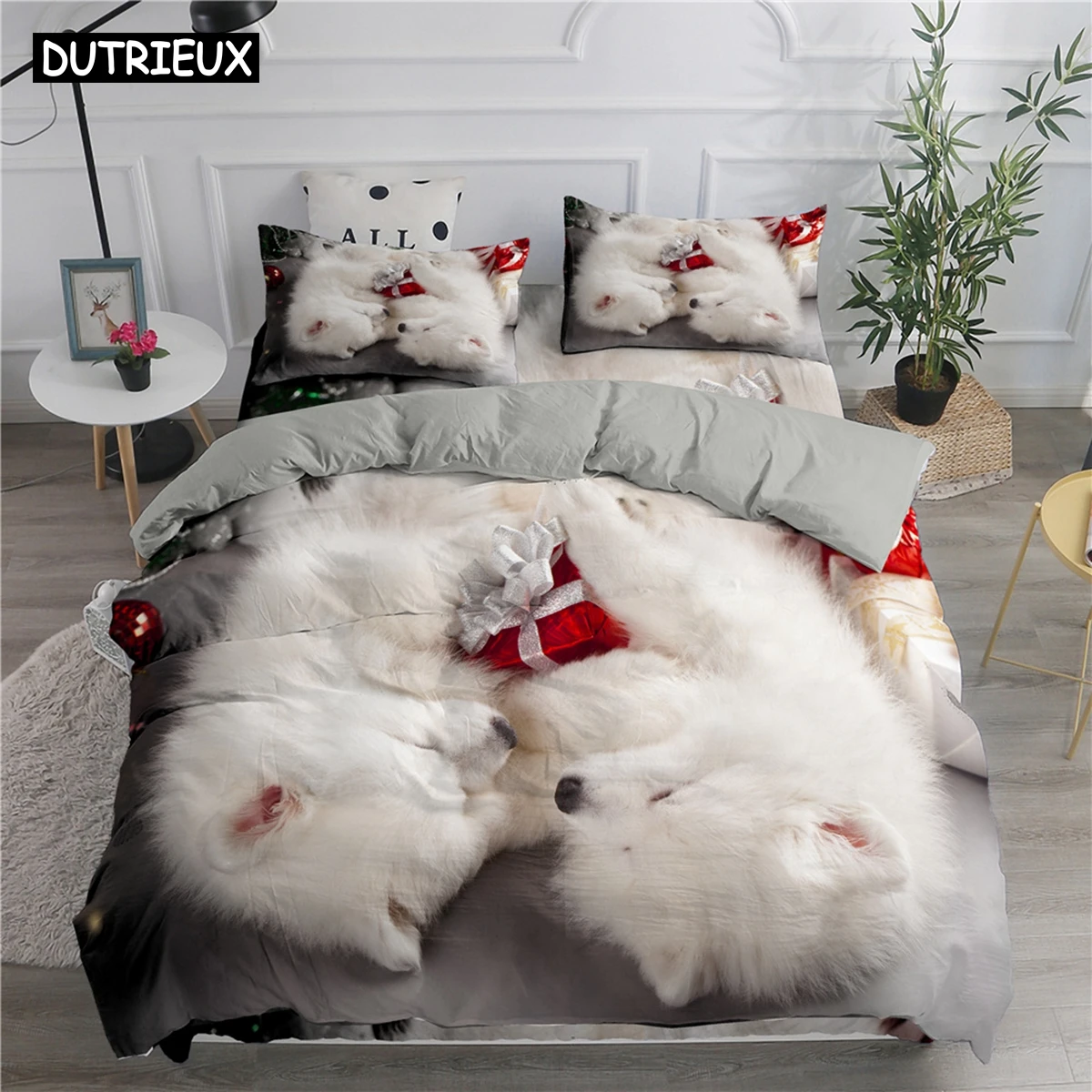 

Lovely White Dogs Bedding Set Animal Fashion 3D Print Comforter Luxury Queen King Single Size Duvet Cover Set Home Textile Decor