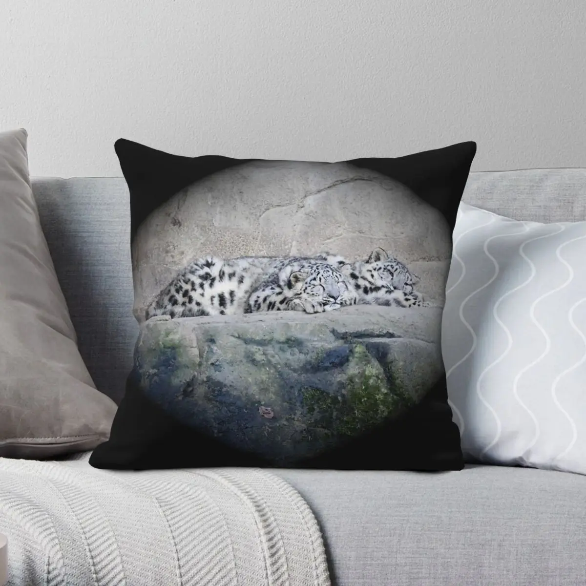 Snow Leopard Diamond Swiss Square Pillowcase Polyester Linen Velvet Pattern Zip Decorative Car Cushion Cover