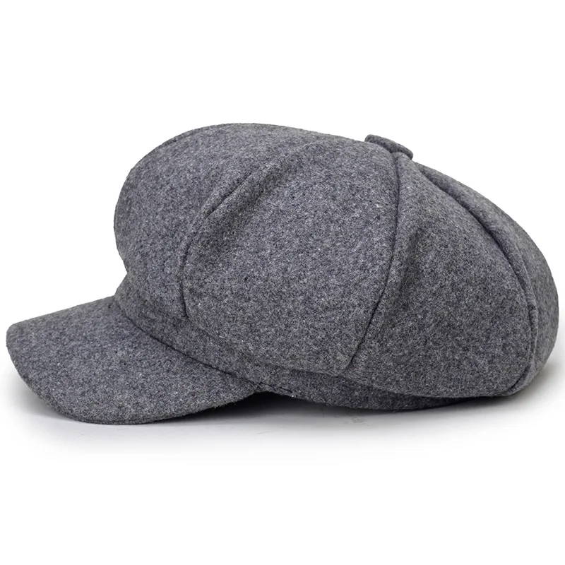 Autumn Winter Newsboy Caps Men Women Warm Woolen Solid Octagonal Hat For Male Detective Hats Retro Beanies Flat Caps chapeau