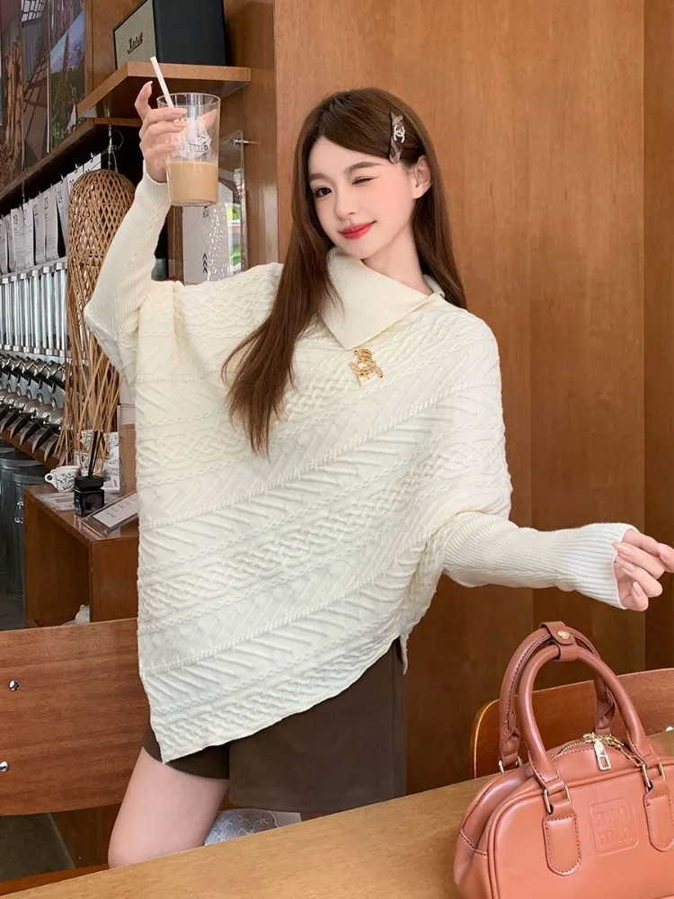 Autunno e inverno Nuovo design coreano Collo alto irregolare Torsioni di pasta fritta Mantello Maglieria Celebrity Street Maglione a maniche lunghe