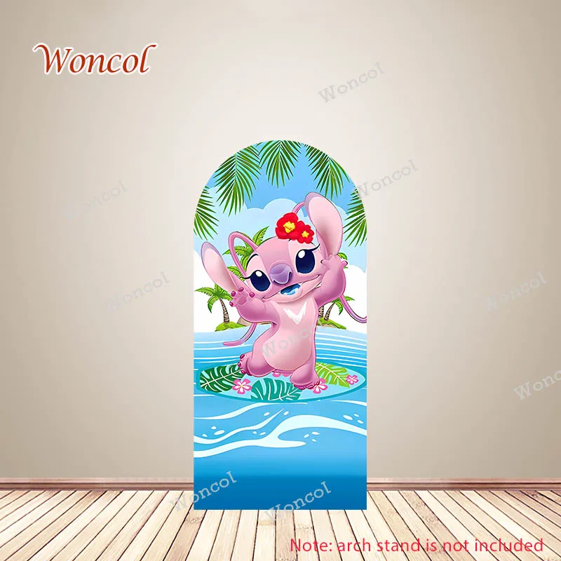 Imagem -04 - Lilo & Stitch Arch Cover Criança Aniversário Baby Shower Backdrop Disney Stitch And Angel Decoração Dupla Face Adereços Foto