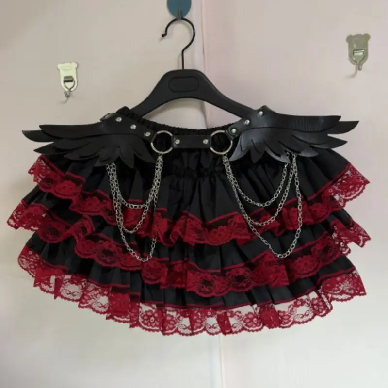 

Gothic Dark Fluffy Mini Skirts Women Y2k Aesthetic Tierred Lace A-line Cake Skirt Vintage Punk Versatile Skort Harajuku