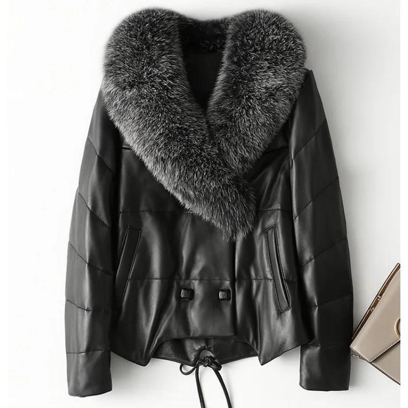 Faux Fox Pelz Pu Lederjacke für Frauen, lässiger loser kurzer Daunen mantel, dicker warmer Mantel, weibliche Mode, neu, Winter, 2024