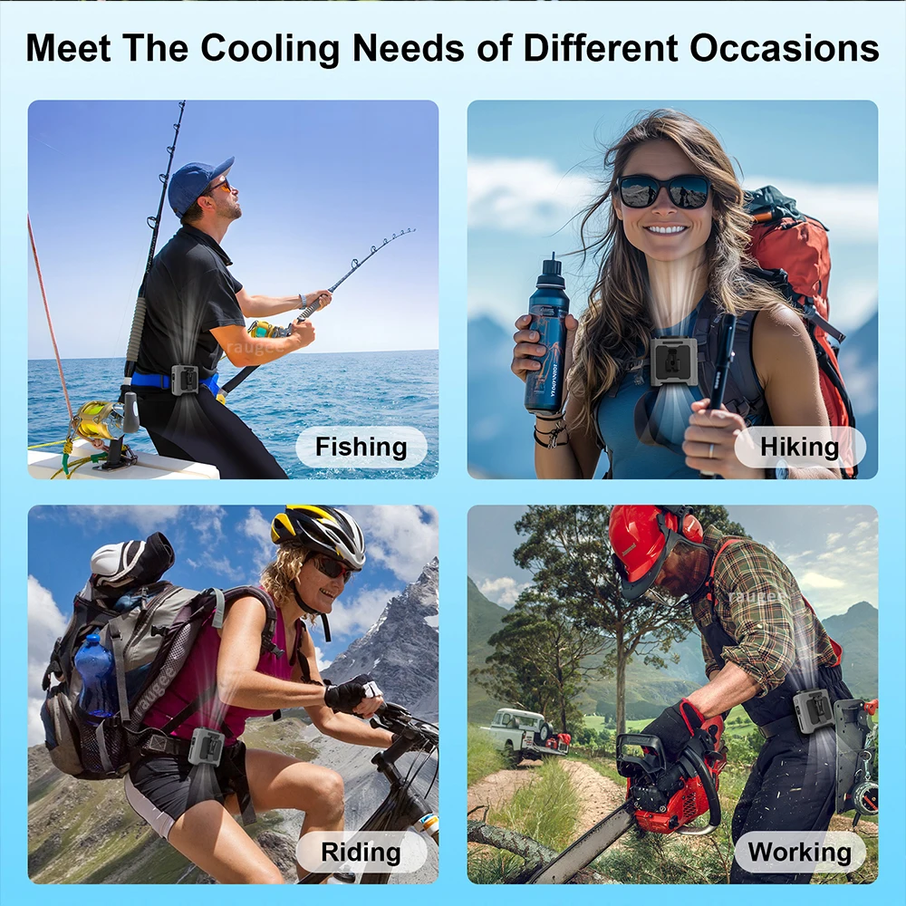 Портативный поясной вентилятор 10000 мАч, подвесной вентилятор на шею, уличный вентилятор для кемпинга с блоком питания, светодиодный светильник, перезаряжаемый поясной вентилятор с зажимом, настольный вентилятор