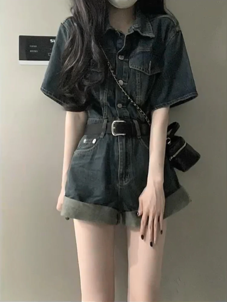 

plus Size American Retro Denim Jumpsuit Women Summer High Waist Slimming Wide Leg ort Pants Sexy Girl Commute Sle ket
