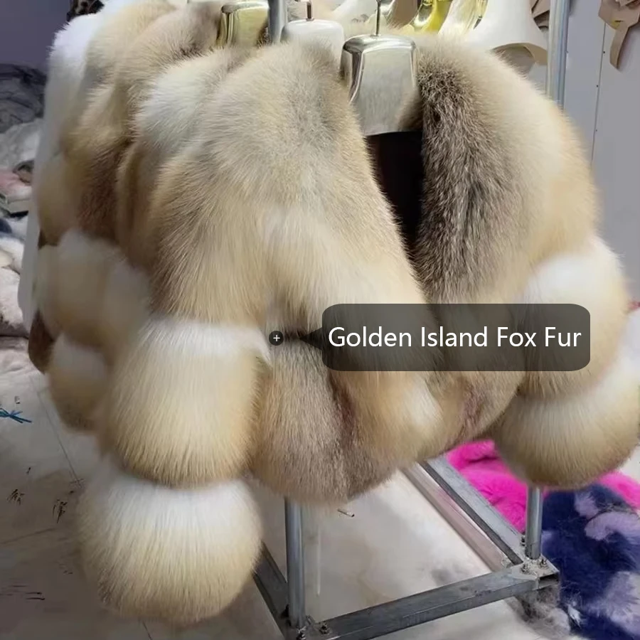 Real Golden Island Fox Fur Jacket With Turndown Collar Short Natural Fur Coat Women's Clothing Luxury Genuine Fur Coat