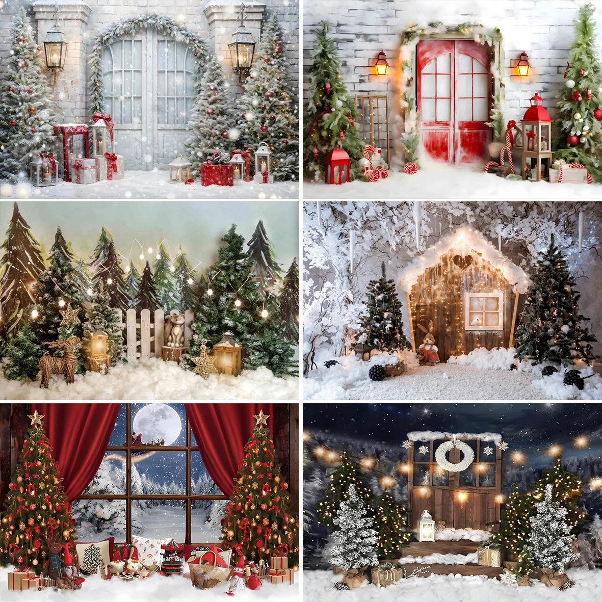 Christmas Wood House Photo Backdrop Winter Snow Forest Xmas Tree Decor Kids Portrait Indoor Photography Background Room Decor