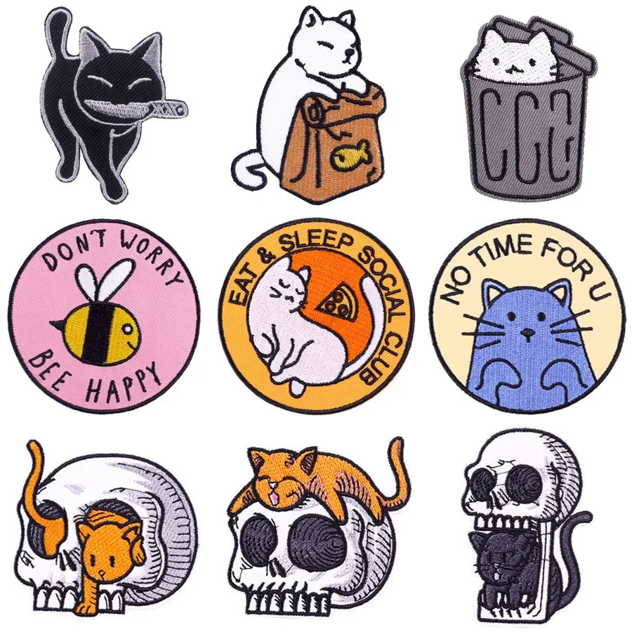 Cartoon Stickerei Patches schöne Katzen Schädel DIY Eisen auf Patches Kleidung schmelz bare Abzeichen Tasche Hut Bügeln personal isierte Accessoires