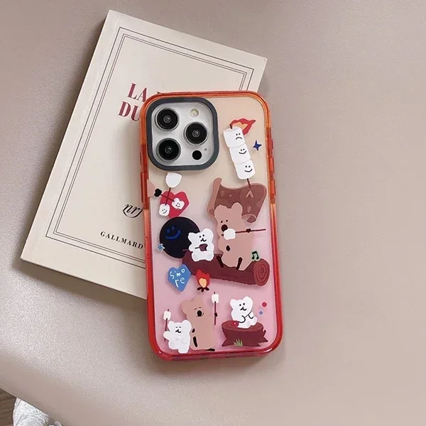 Picnic Bear Peach Gradient Border 2.0 Acrylic Phone Case Cover for IPhone 11 12 13 14 15 16 Pro Max Case