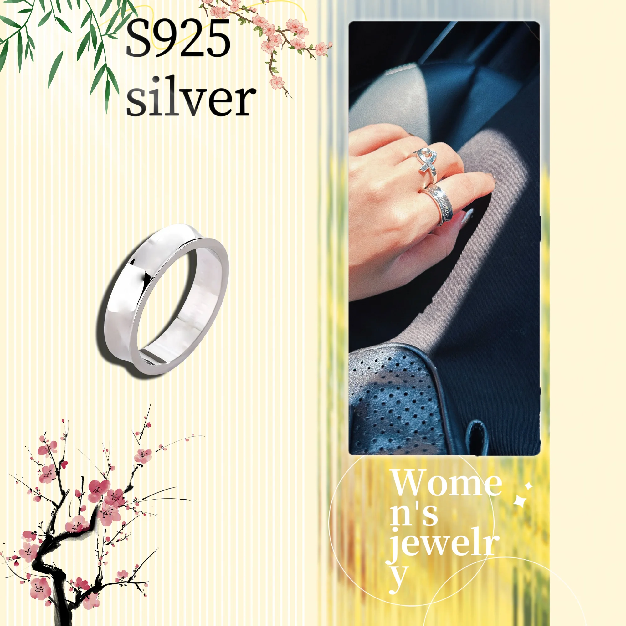 

Pure silver S925 T home style men's jewelry American plain circle smooth geometric ring as a gift for boyfriend to wear