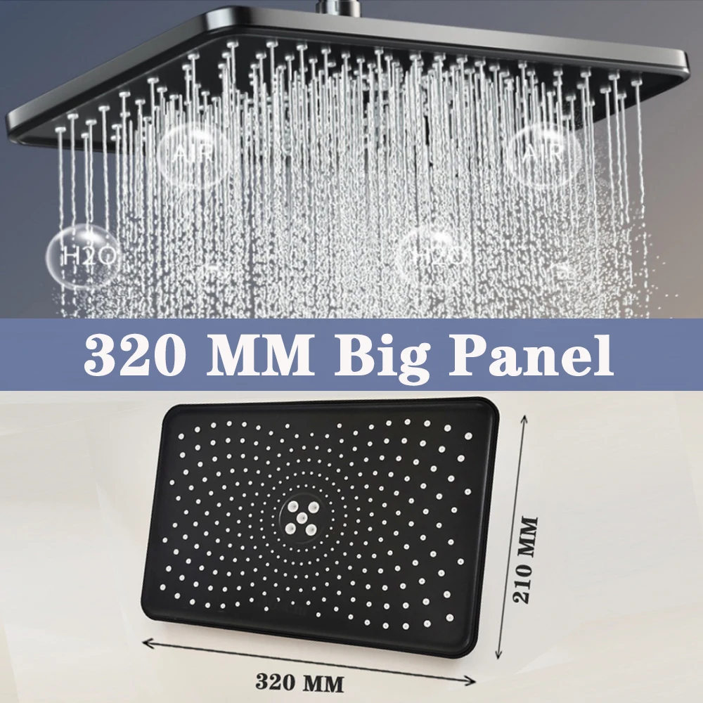 

320 mm Big Panel Large Flow Supercharge Ceiling Mounted Shower Head Silver 4 Modes High Pressure Abs Rainfall Bathroom Shower