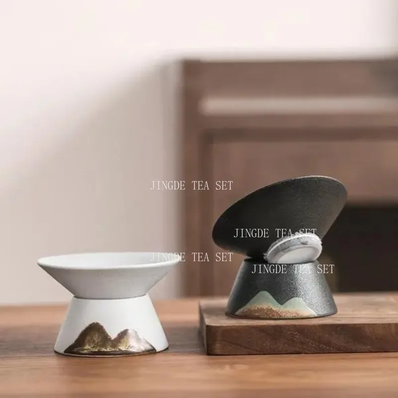 Yuanshan Tea Filter Home Hand Drawn Coarse Pottery Chinese Tea Strainer Black Pottery Kung Fu Tea Set Mesh Filter Group