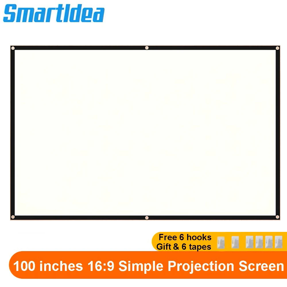

Smartldea Simple Projection Screen HD 100inch 16:9 Soft White fabric Projector Screen Outdoor Camp Portable Projectors Screen