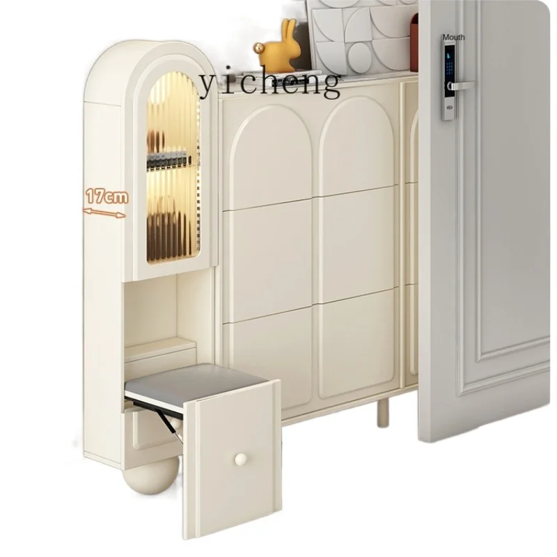 XC Ultra-Thin Shoe Cabinet with Shoe Changing Stool at the Door Can Sit on the Wall Tilting