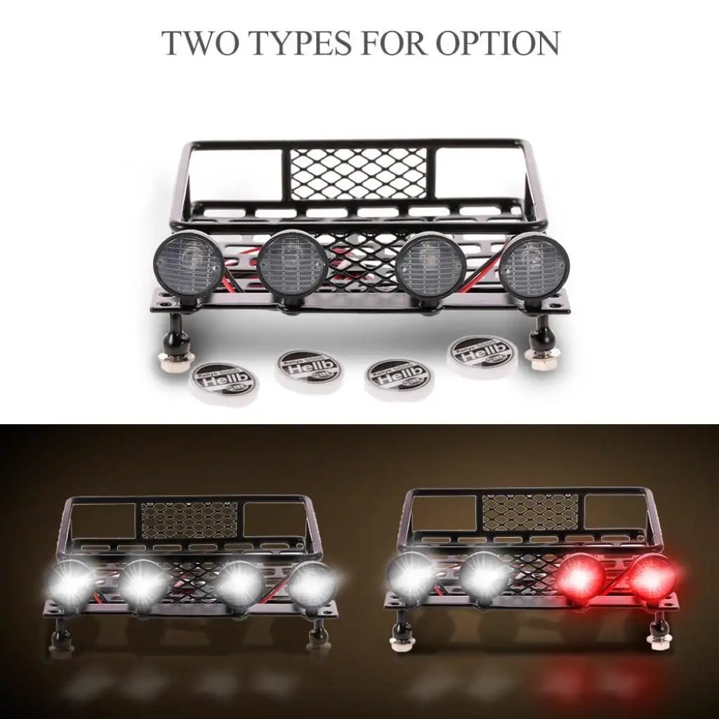 RC Car Roof Rack Black Metal Luggage Tray with Lights 1 10 Crawler Parts for CC01 and D110 Rigs