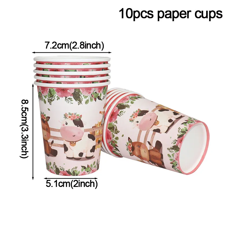 Rosa Bauernhof Tiere Geburtstag Dekor Einweg Geschirr Set Papier Banner Blumen Teller Baby Dusche Mädchen Geburtstag Party Dekorationen – Detail 7