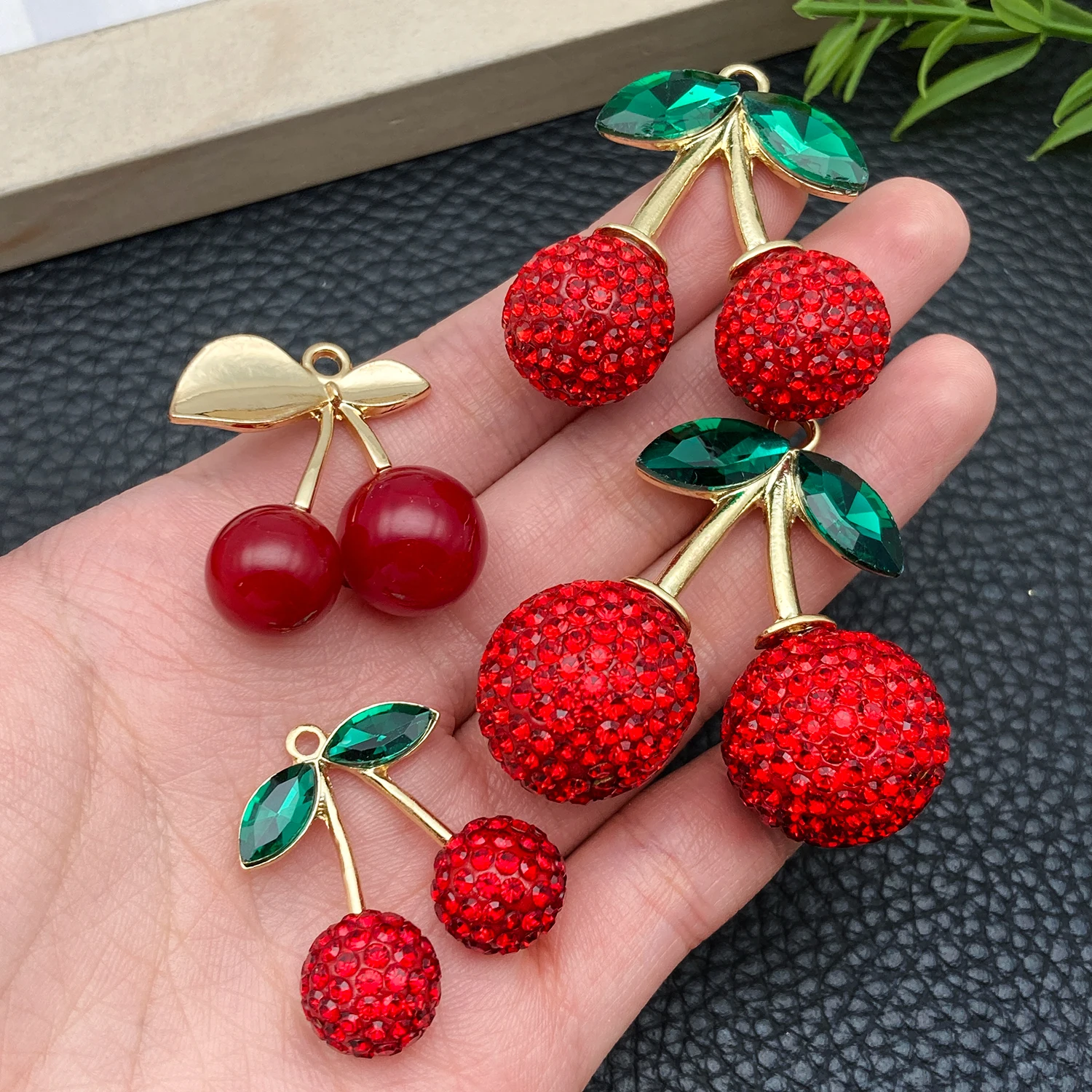 

5Pcs Mixed Style Cherry Charms - Rhinestone & Enamel Cherry Pendants for Bracelet & Keychain