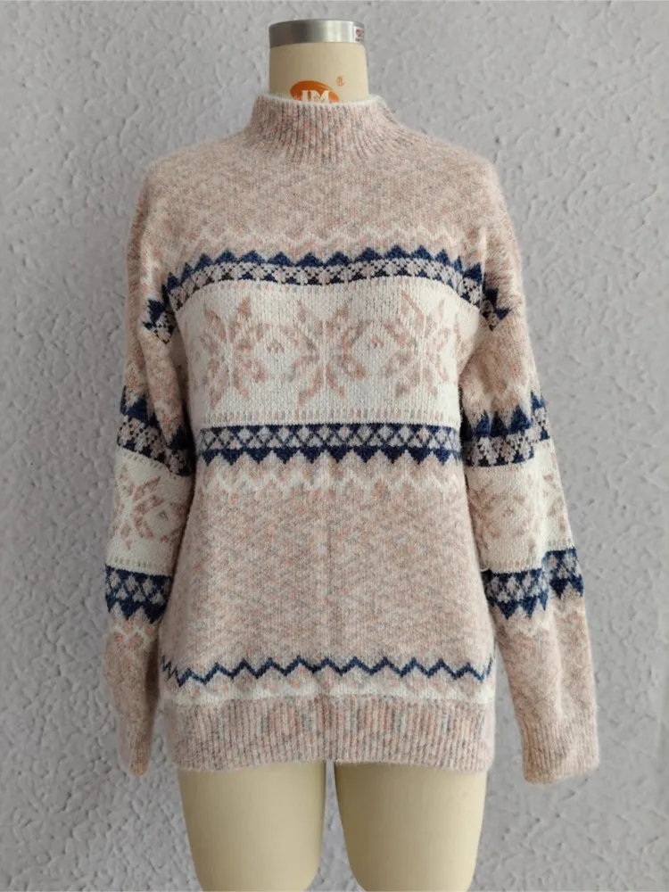 

Lady Print Pullover Sweater Fashion Long Sleeve O Neck Knit Sweaters For Women Casual Holiday Womens Clothing Autumn Winter New