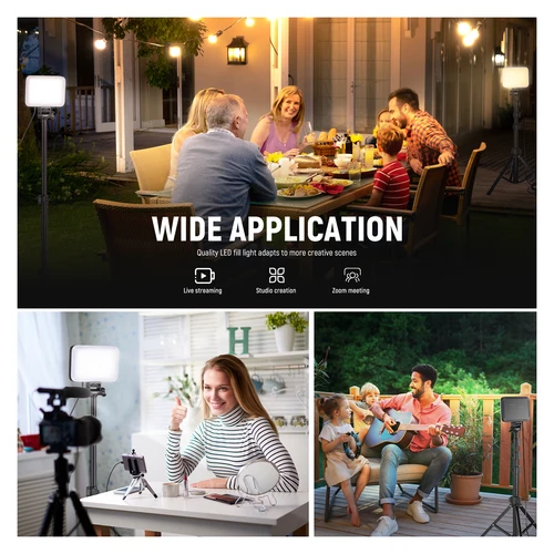 Imagen 2 del producto Nuevo Kit de iluminación de Panel de luz de vídeo LED NEEWER BASICS, luces de estudio portátiles regulables bicolor con trípode y filtros