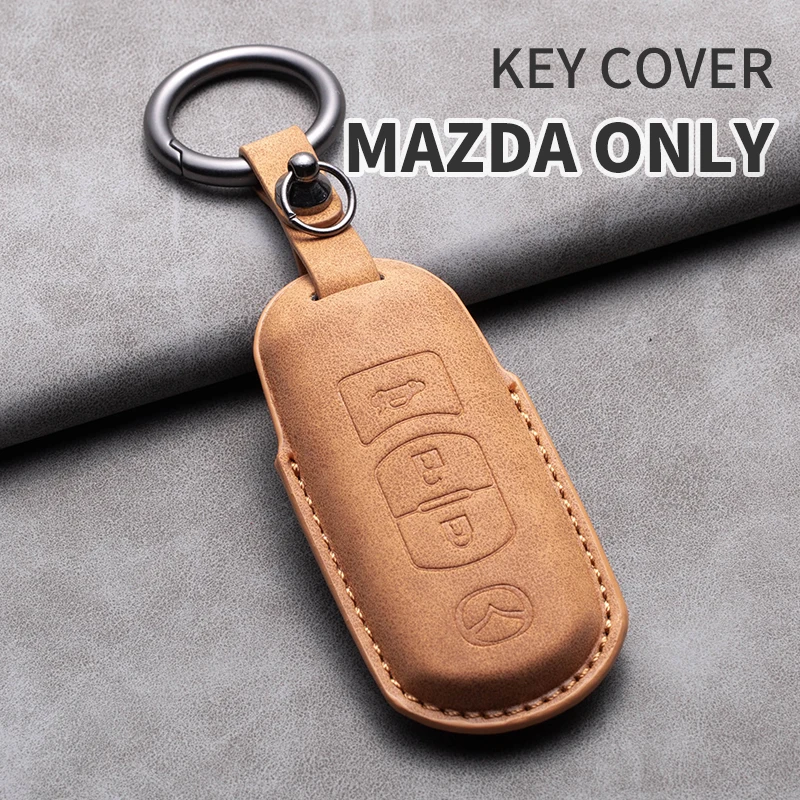 Leather Car  Key Case Cover Shell For Mazda 2 3 5 6 GH GJ Axela Atenza Demio CX-5 CX5 CX-3 CX-7 CX8 CX-9 2/3 Button Key Holder