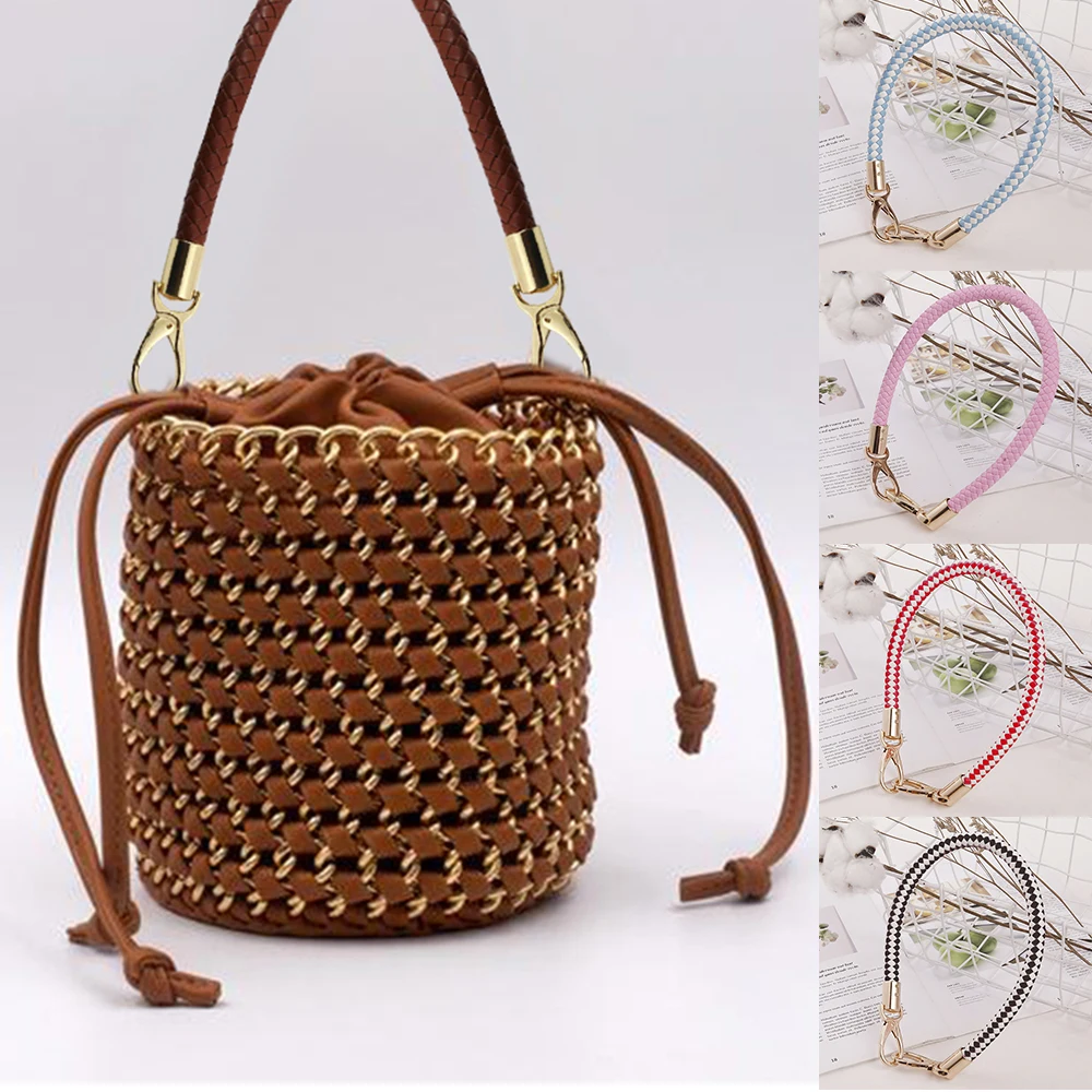 Diy Replacement Bag Strap 40cm Short Bag Belts Pu Leather Braided Rope Handles Handbag Straps Purse Belts Metal Hook Buckle