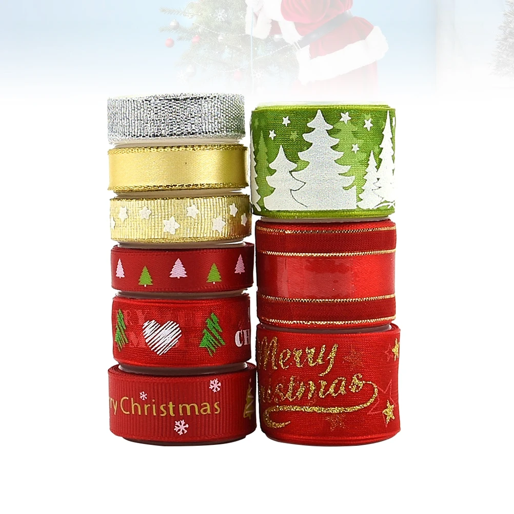 

1Set Decorative Christmas Ribbon Kit Satin Fabric with Ideal for Wrapping Bows Crafts Holiday Party Setup