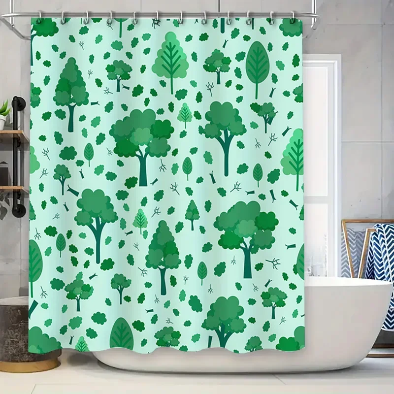 

Зелень занавеска для душа с рисунком дерева, декор для ванной комнаты, водонепроницаемая тканевая подкладка для домашней ванной комнаты, светло-зеленый, темно-зеленый, 2-цветный
