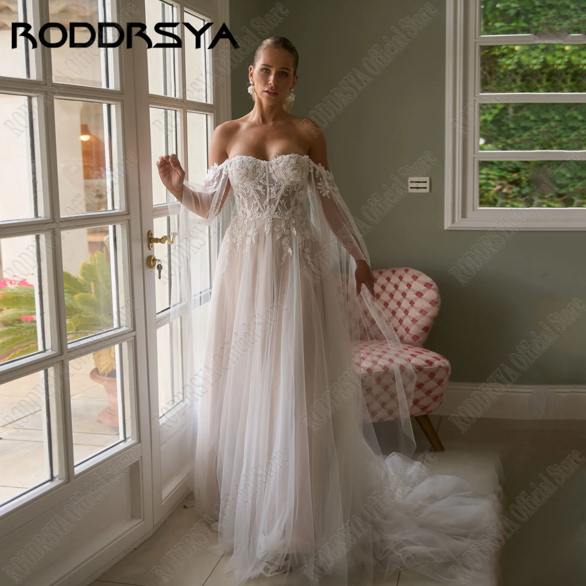 

RODDRSYA Wedding Dress 2024 Luxury Sweetheart Backless Tulle Vestidos De Novia Bride Gowns A-Line Applique Off Shoulder Woman