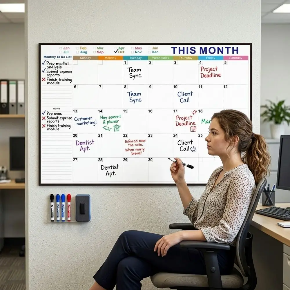 Reusable Calendar Bulletin Board Waterproof Tear Resistant Whiteboard Calendar Foldable Stain Resistant Monthly Planner Board