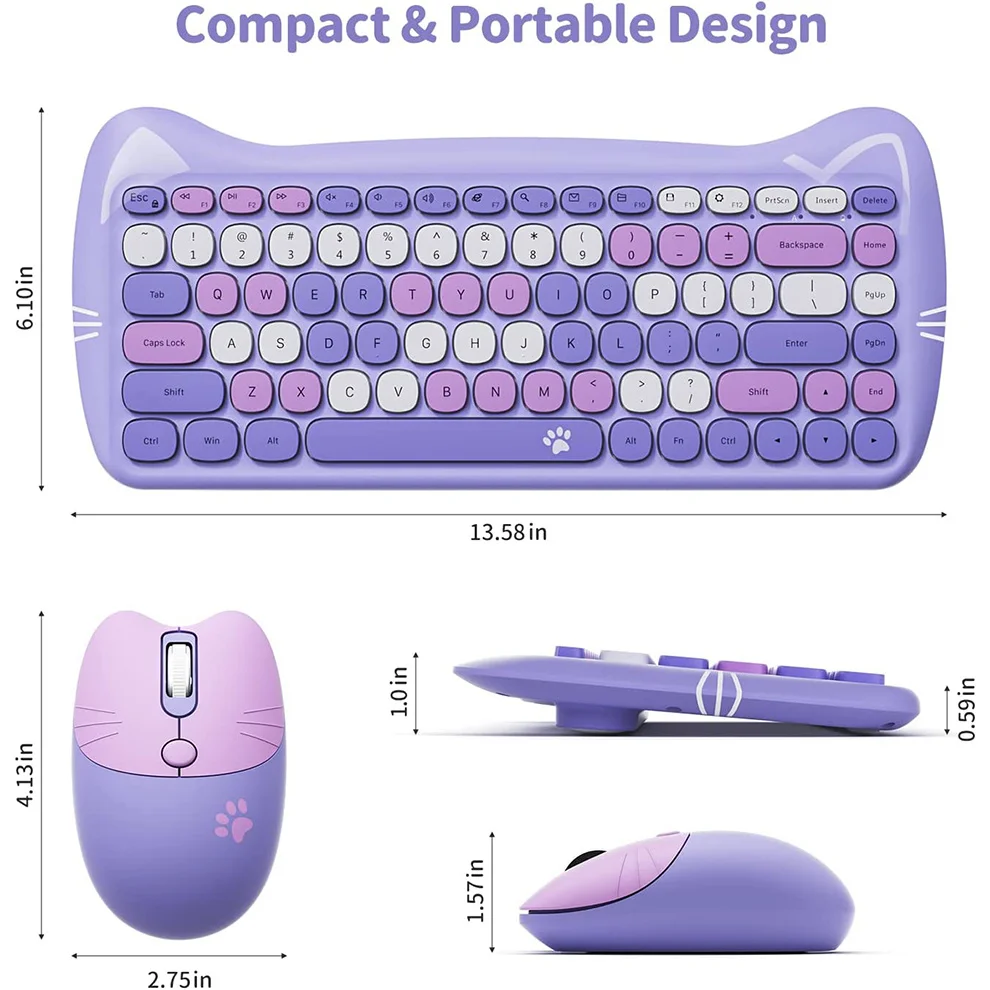 Colors Cute 2.4G Wireless Custom Keyboard Mouse Combo for Computer Laptop Korean English Wireless Keyboard Mouse Set Cat Shape