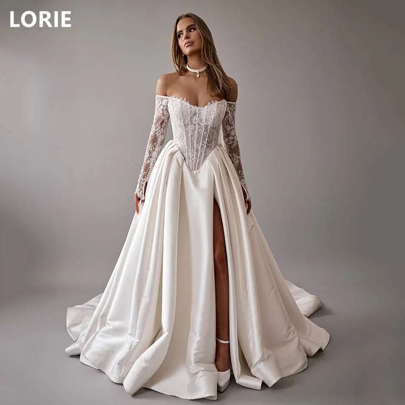 

LORIE A-line Off The Shoulder Wedding Dresses Side Spile Lace Applique Bridal Gown Princess Wedding Gowns Customized 2024