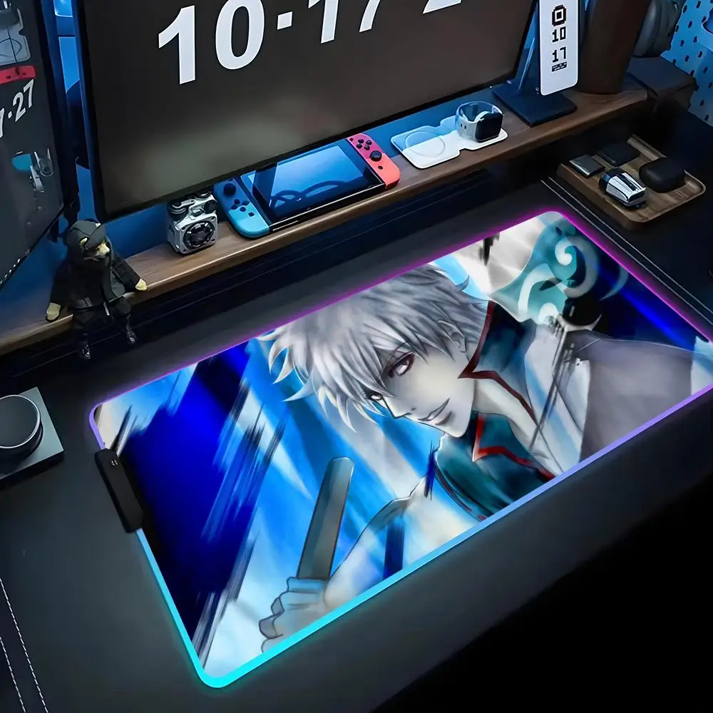 

Anime gintama Mouse Pad RGB Gaming Mousepad Big LED Pad PC Desk Mat Luminous Mouse Pad Large Keyboard Mats Table Rug With